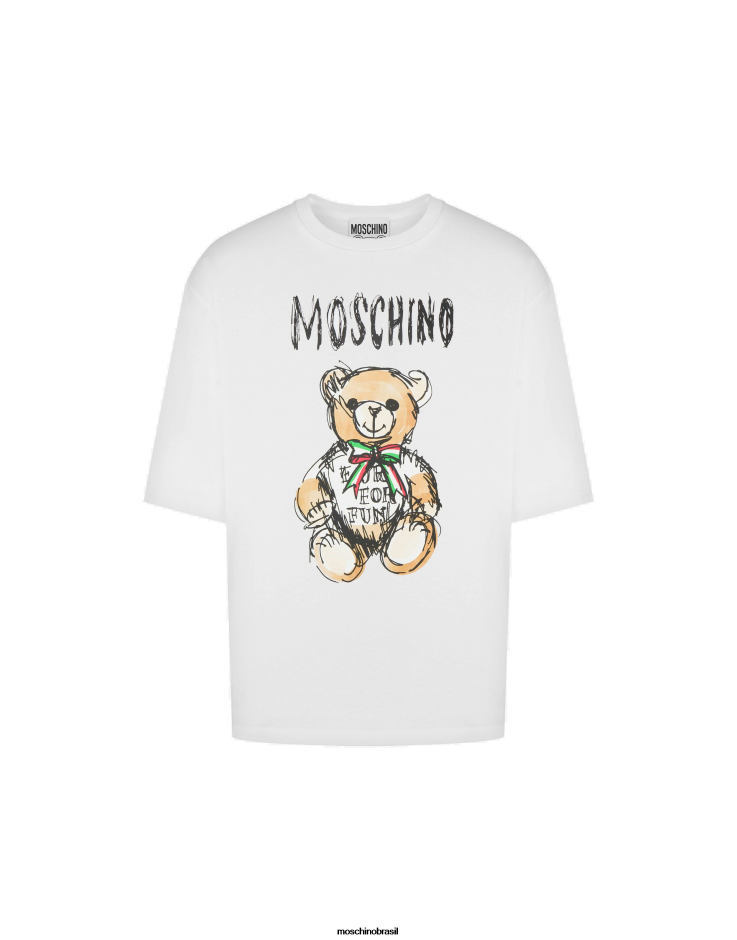 Moschino roupas branco homens camiseta de jersei organica desenhada com ursinho de pelucia ZPTV8V605 ZPTV8V605 Bolsas Moschino outlet Brasil Moschino roupas oficial Design especial e estilos diferente...